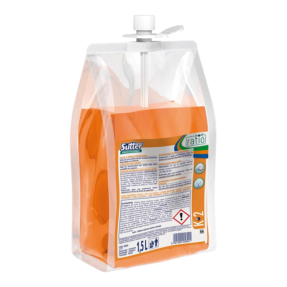[0582300] SUTTER. RATIO K-2. Detergente concentrado perfumado para el lavado manual de vajillas 1,5L. Caja de 2 unidades.
