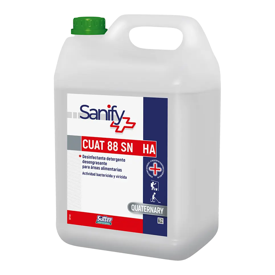 [568001] SUTTER. CUAT 88 SN HA. Desinfectante detergente desengrasante apto para áreas alimentarias con actividad bactericida y viricida. 5L