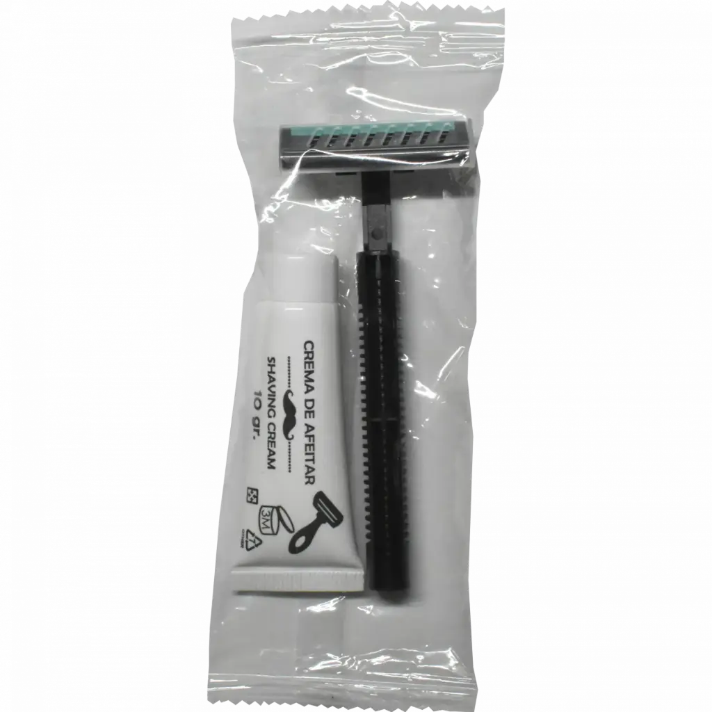 [SETCAT8] Set Afeitar + Tubo crema de afeitar 10 gr. Colección Celofán. 500 Uds