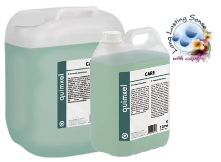 QUIMXEL. CARE Suavizante concentrado perfumado con microcápsulas para el lavado manual y automático de tejidos. 5L y 20L