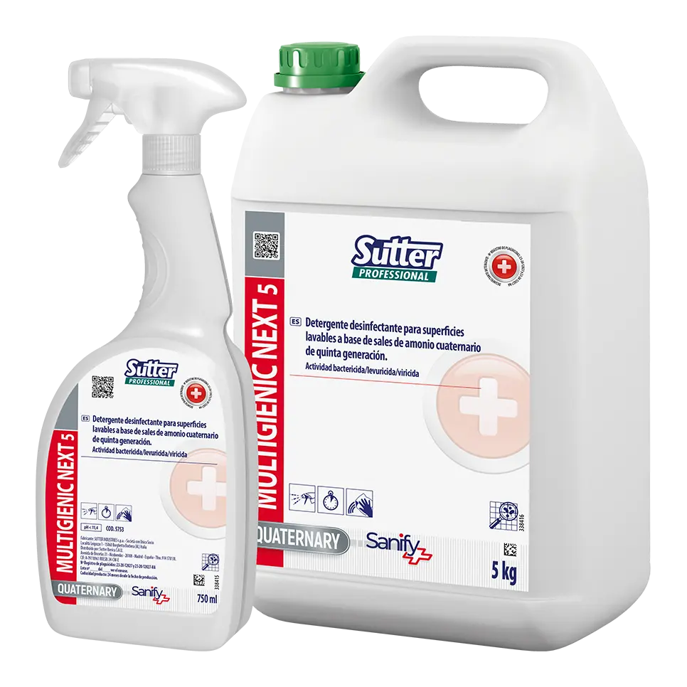 [0575300] MULTIGIENIC NEXT 5 HA. Desinfectante desengrasante idóneo para la limpieza de todas las superficies en contacto con los alimentos con actividad bactericida, fungicida y viricida. 750ml (Unidad)