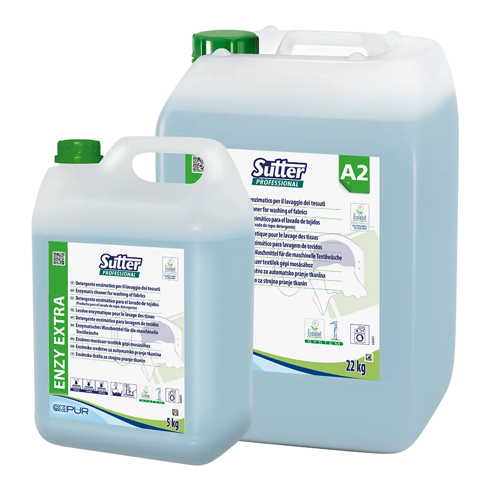 SUTTER. ENZY EXTRA Detergente completo enzimático para el lavado manual y automático de tejidos (Etiqueta Ecolabel EU IT/039/004). 5Kg (Unidad)