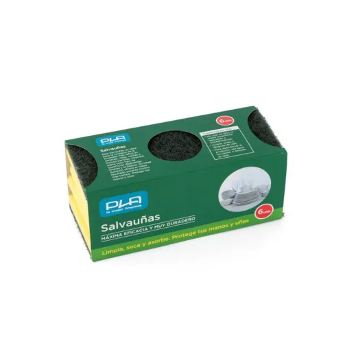 PLA. Salvauñas Doble cara de fácil manipulación gracias a la forma del estropajo 9x7x4,5cm.. Pack de 6 uds