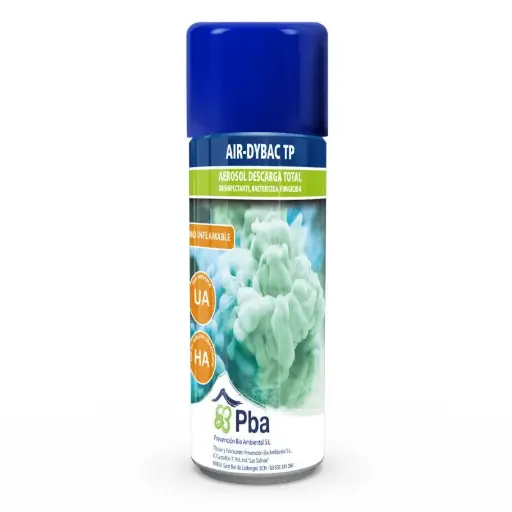 AIR DYBAC DT-100. Aerosol de descarga total para la desinfección del ambiente y de las superficies en sistemas de transporte público o sanitario bactericida, fungicida y viricida, 100 ml.